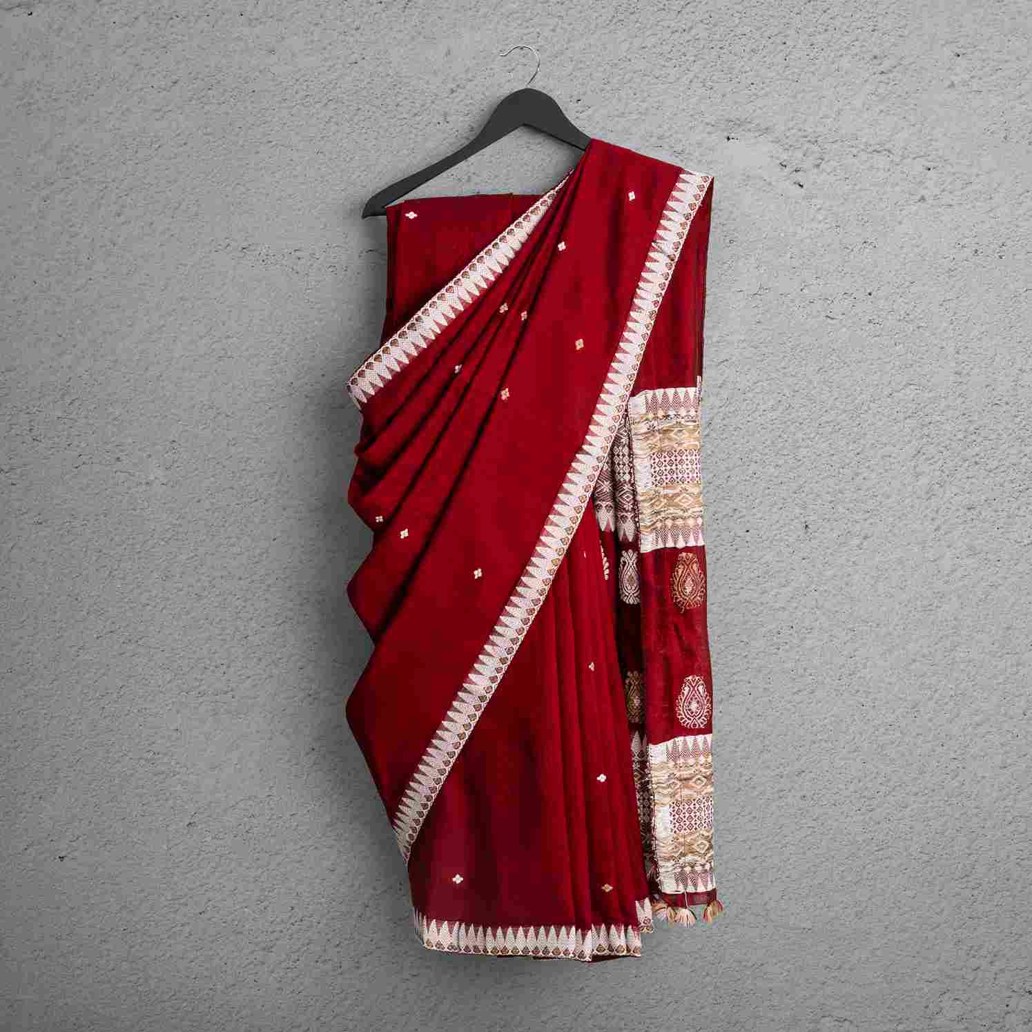 Staple Cotton Saree – Wine Blush
