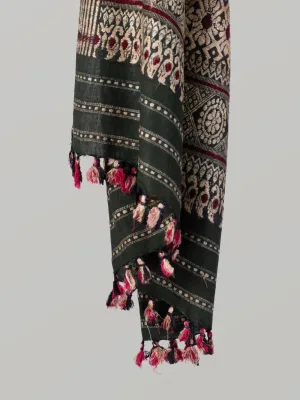 Natural Dyed Eri Stole with Full Ghisha Muga Thread Work